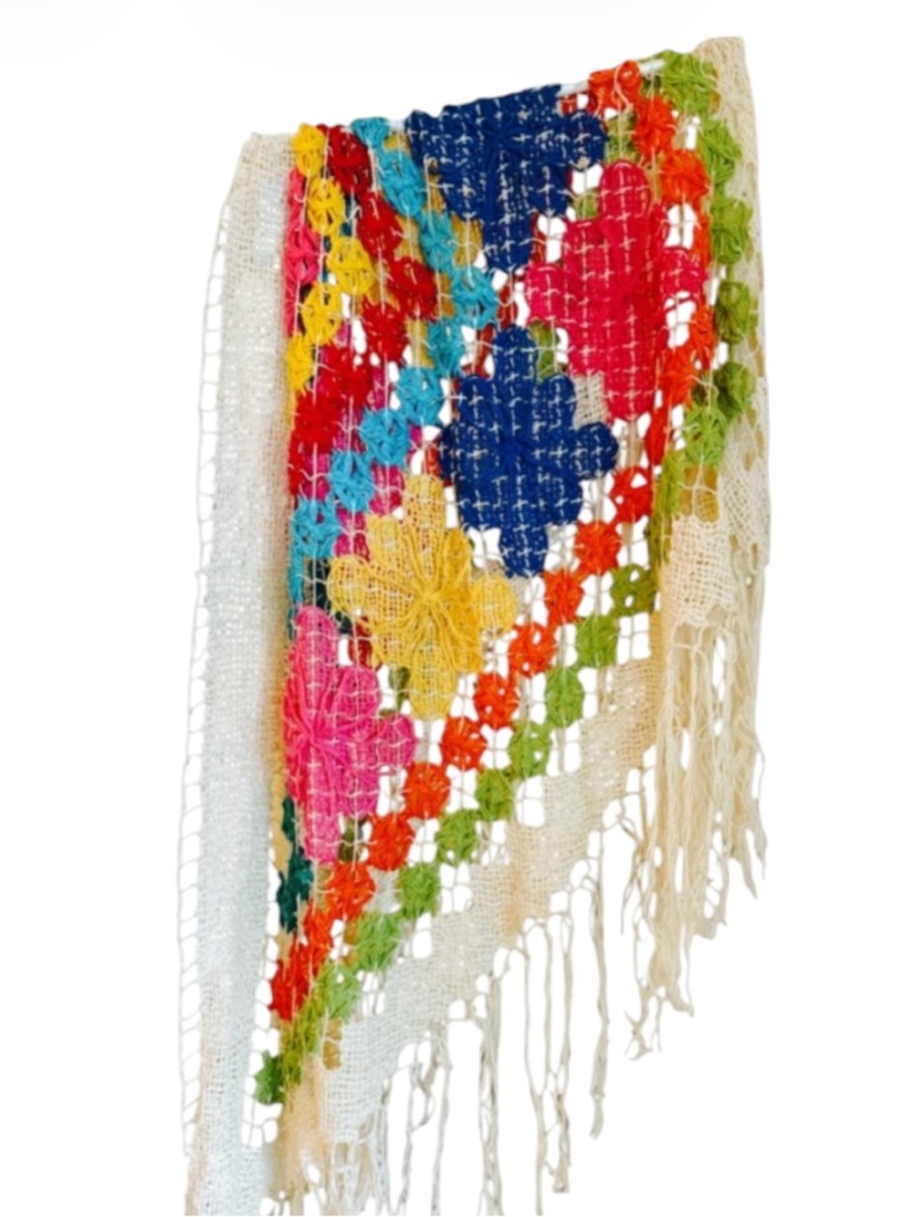 VTG LUCKY Floral Pattern Knit Fringe Scarf Wrap/Shawl Beach NWOT⭐️⭐️⭐️⭐️⭐️